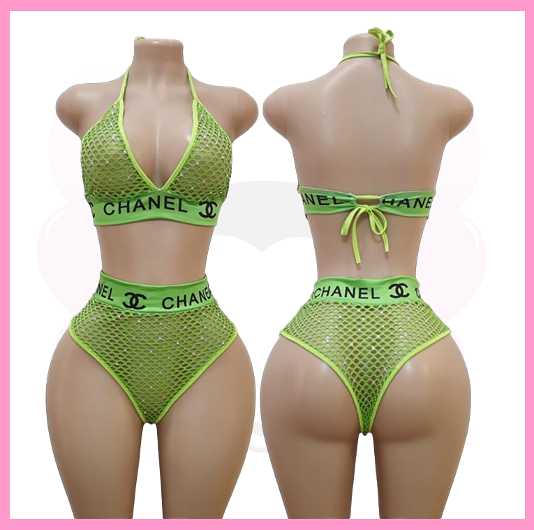 Blinged Meshed Chanel Two Piece