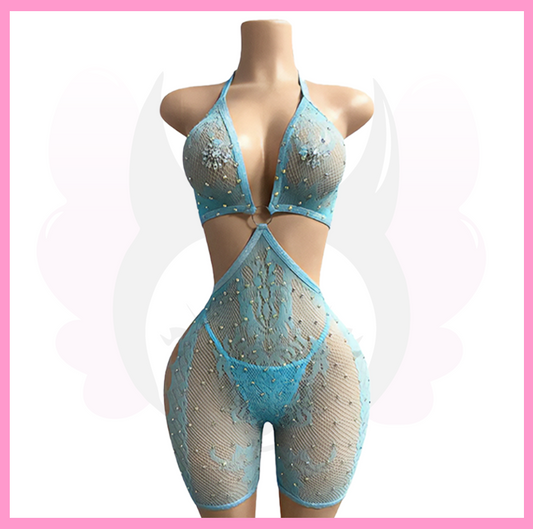 PRINCESS BRAT BLINGED CROSSED TOP MESH ROMPER